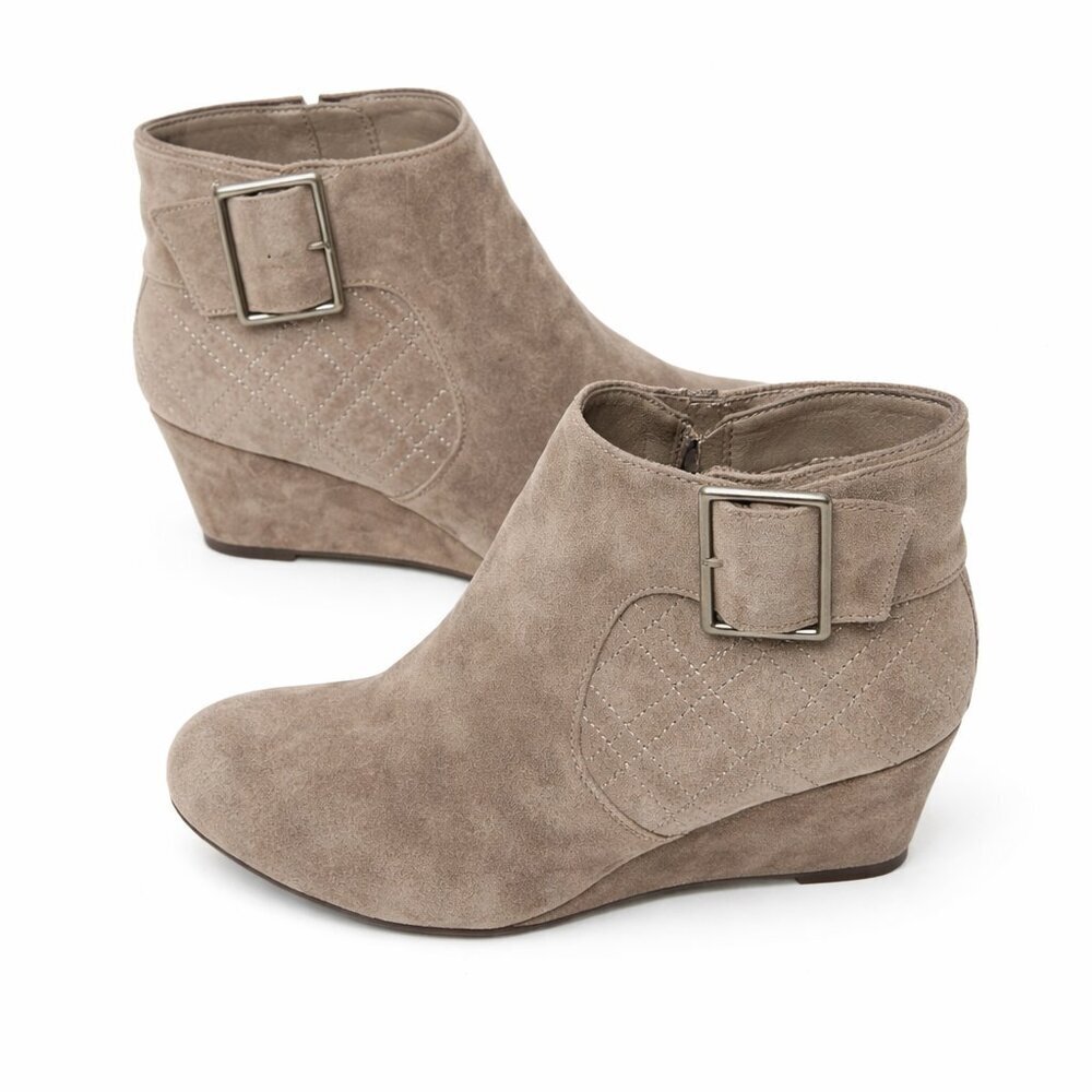PESARO Denise Suede Leather Buckle Wedge Ankle Booties 124097 Shoes Size 8